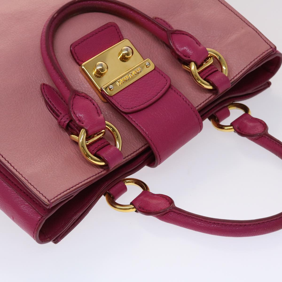 Miu Miu Madras Hand Bag Leather 2way Pink Auth yb202