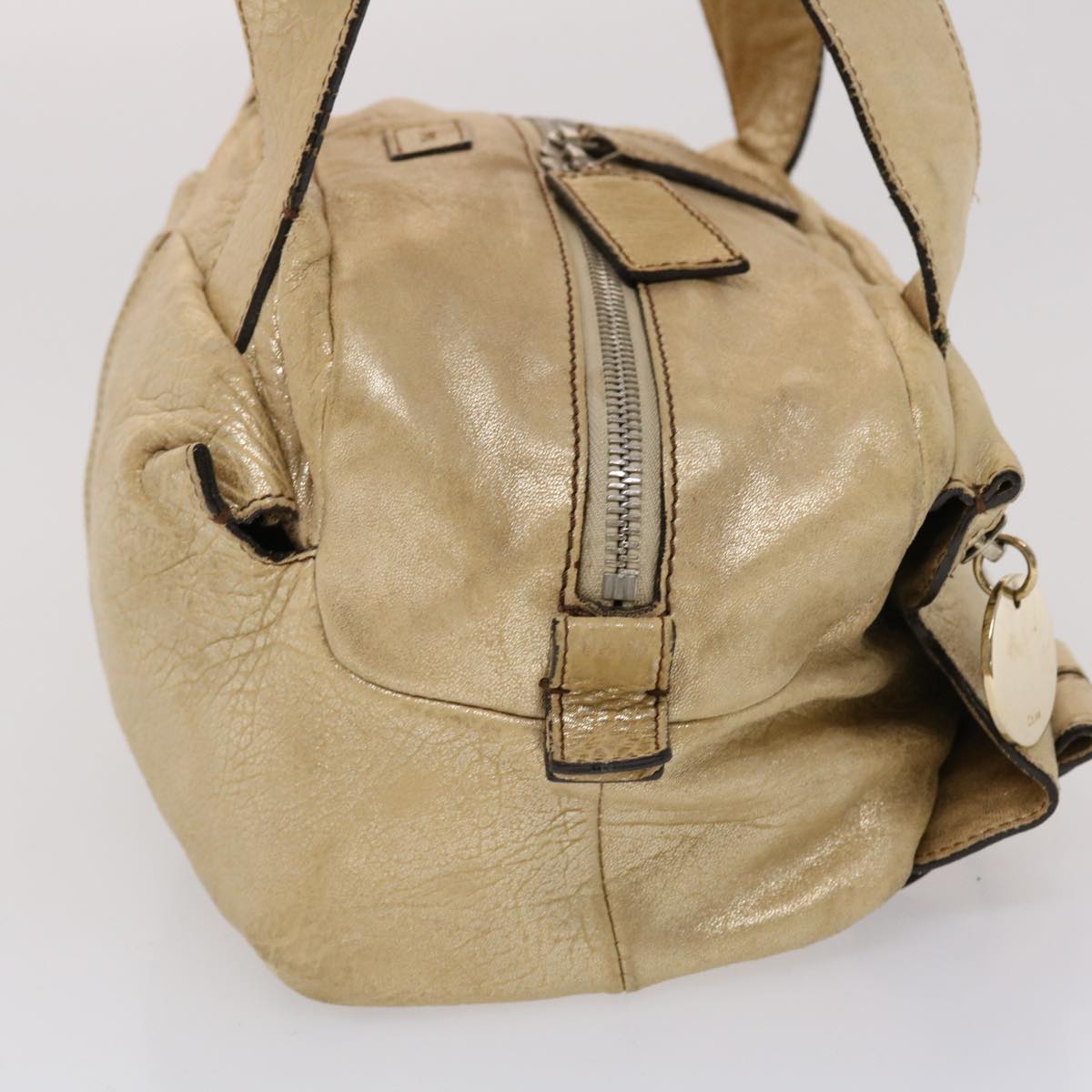 Chloe Saskia Shoulder Bag Leather Gold Auth yb203