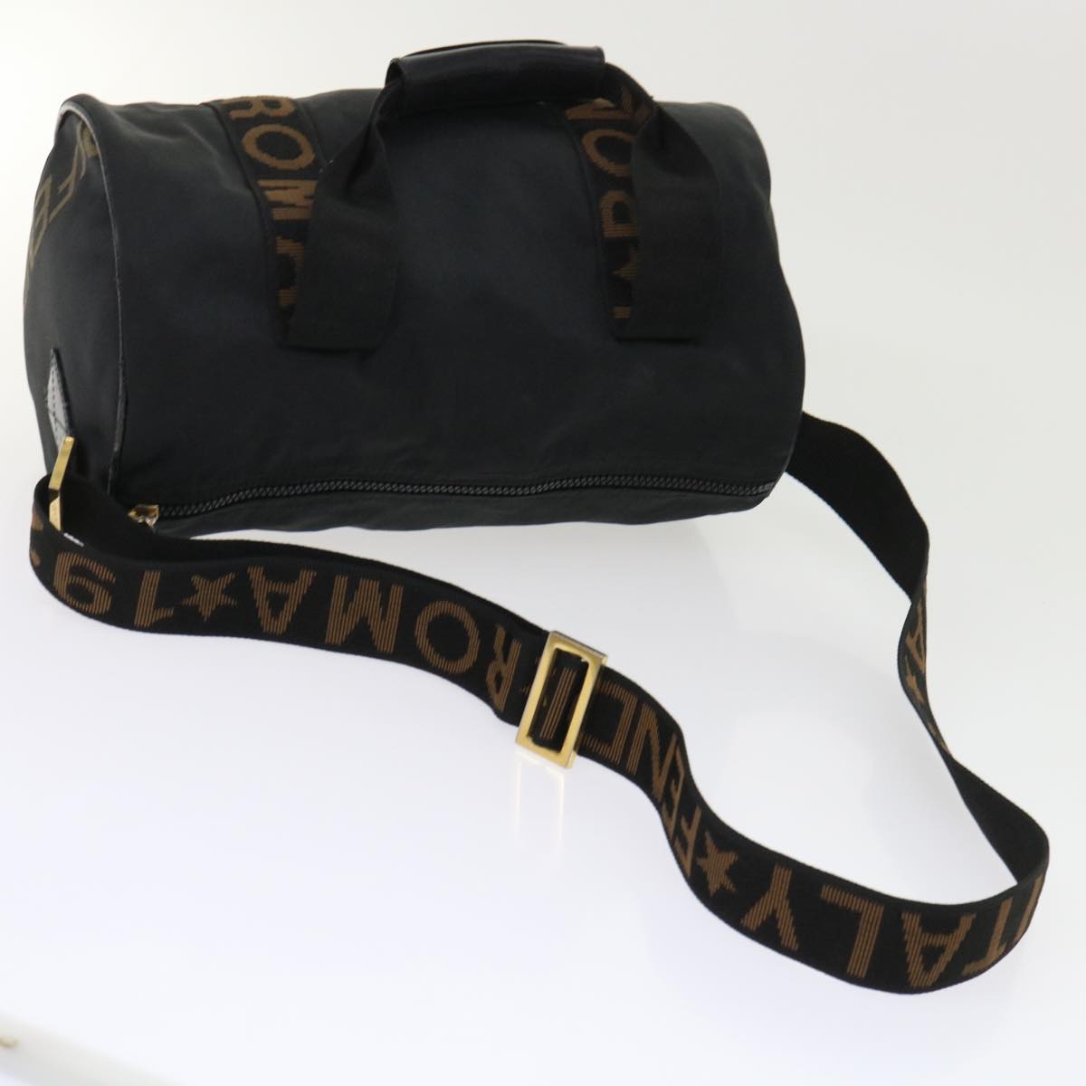 FENDI Boston Bag Nylon 2way Black 2291.26420.089 Auth yb230