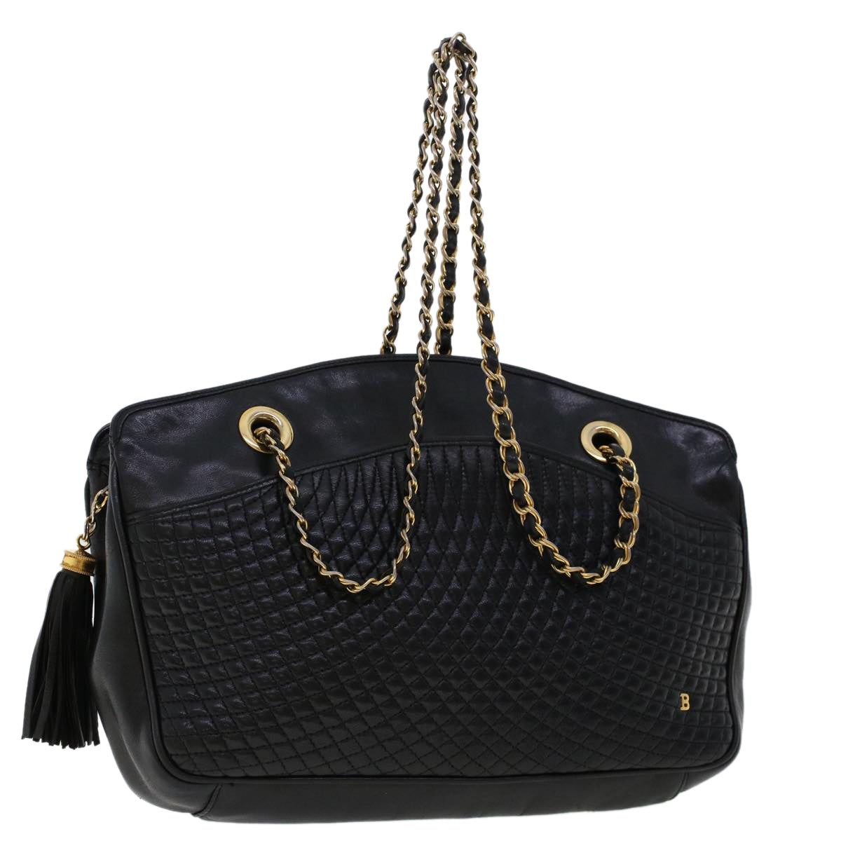 BALLY Chain Shoulder Bag Leather Black Auth yb232