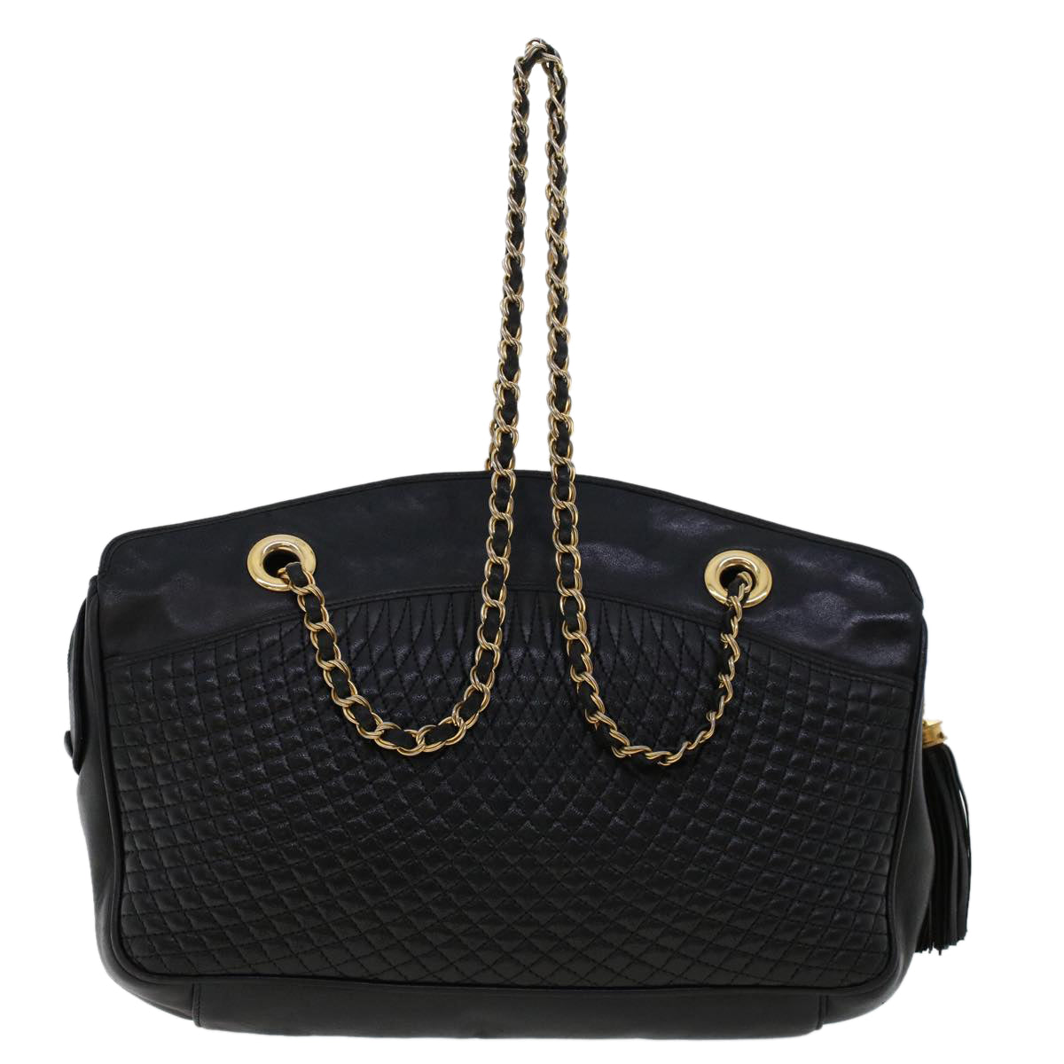 BALLY Chain Shoulder Bag Leather Black Auth yb232 - 0