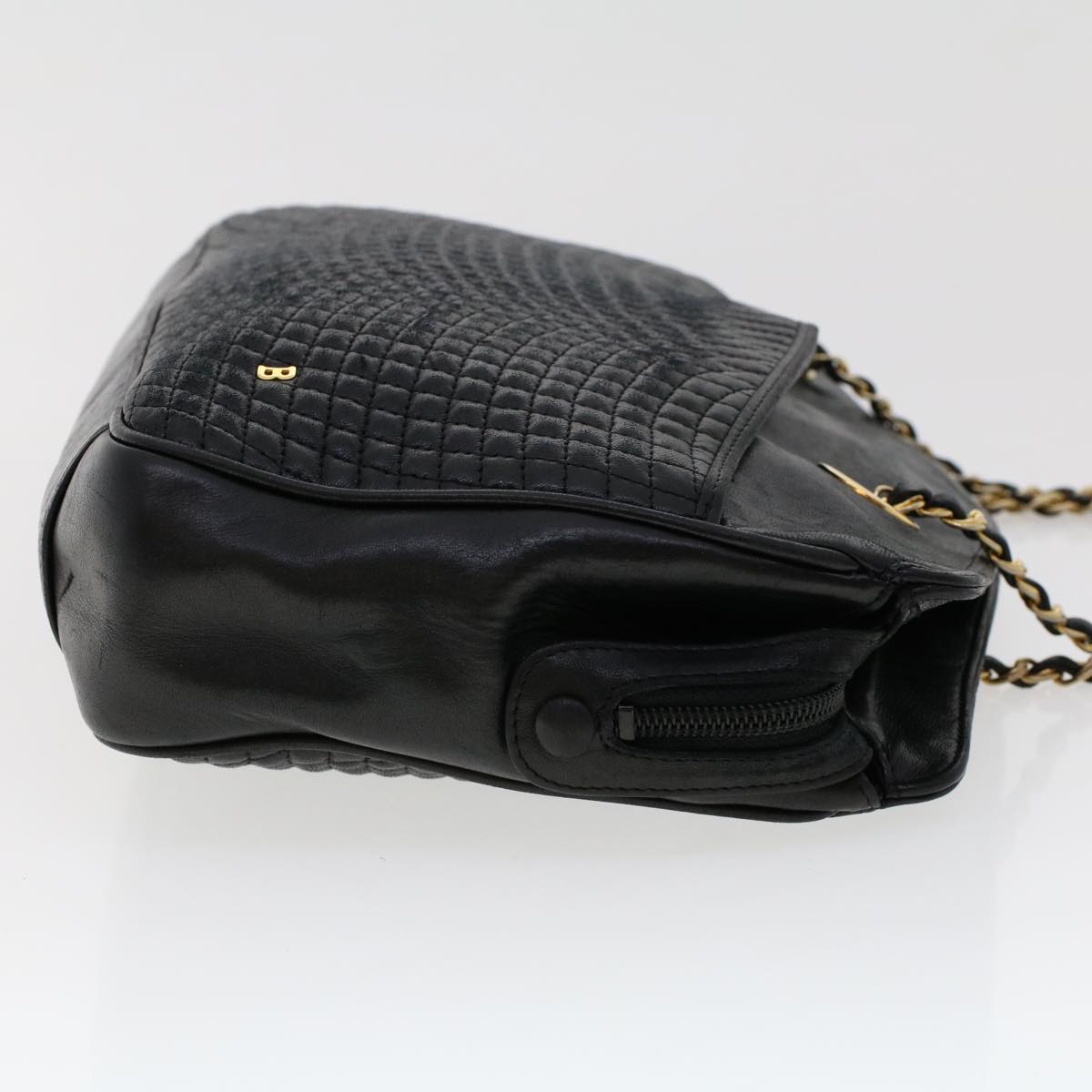 BALLY Chain Shoulder Bag Leather Black Auth yb232