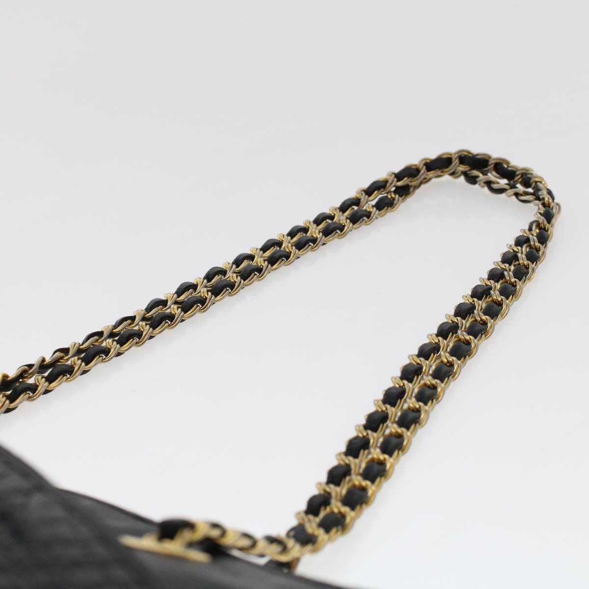 BALLY Chain Shoulder Bag Leather Black Auth yb232