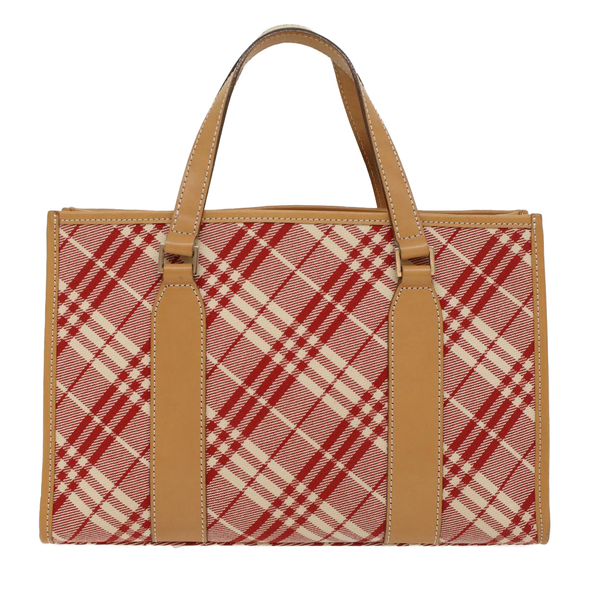 BURBERRY Nova Check Tote Bag Canvas Leather Red Auth yb234