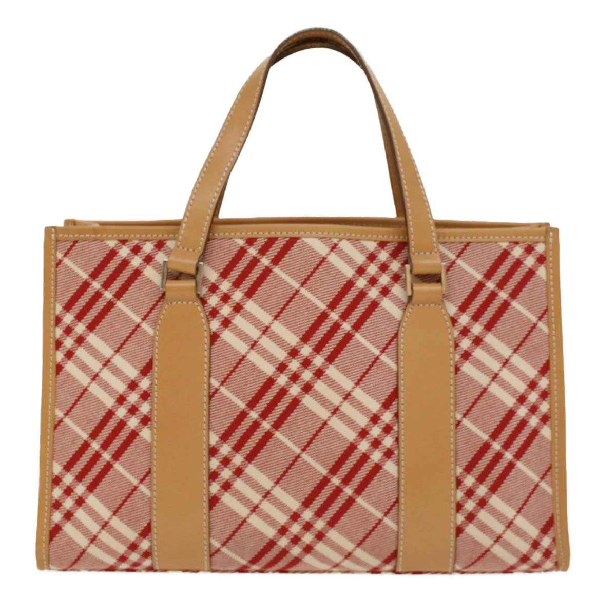 BURBERRY Nova Check Tote Bag Canvas Leather Red Auth yb234