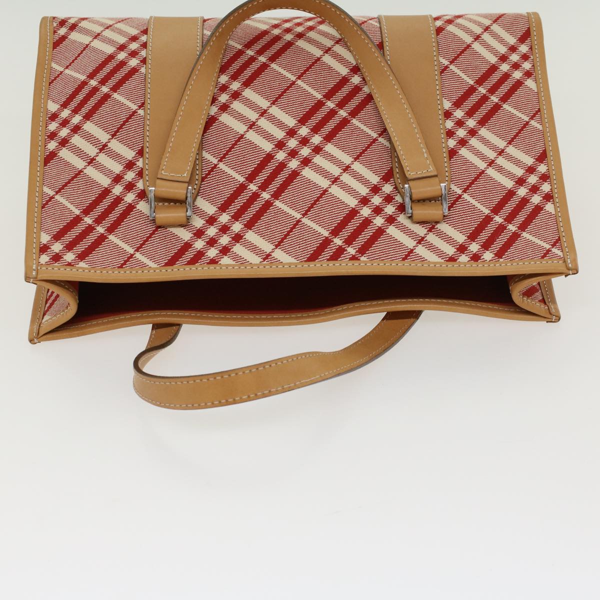 BURBERRY Nova Check Tote Bag Canvas Leather Red Auth yb234