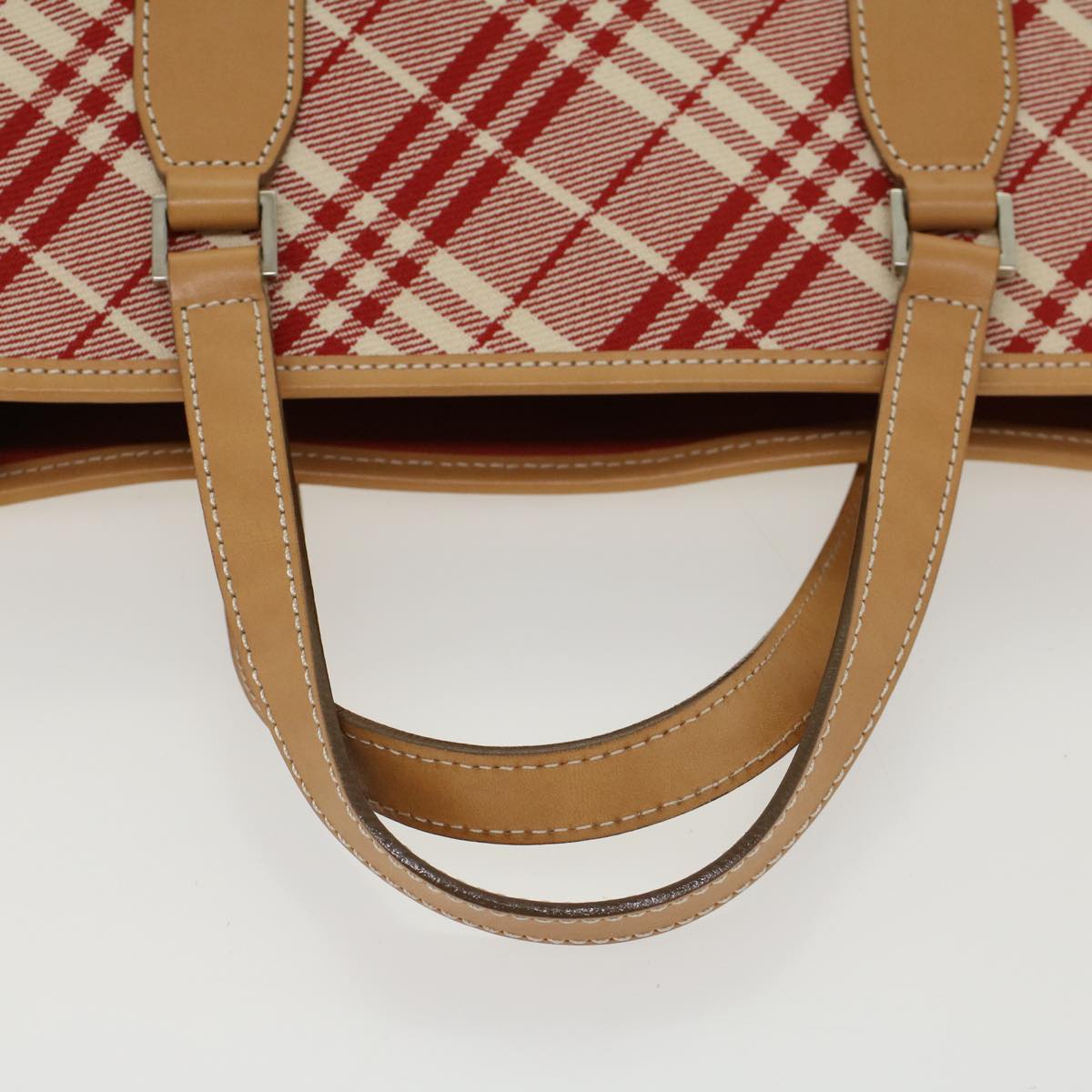 BURBERRY Nova Check Tote Bag Canvas Leather Red Auth yb234