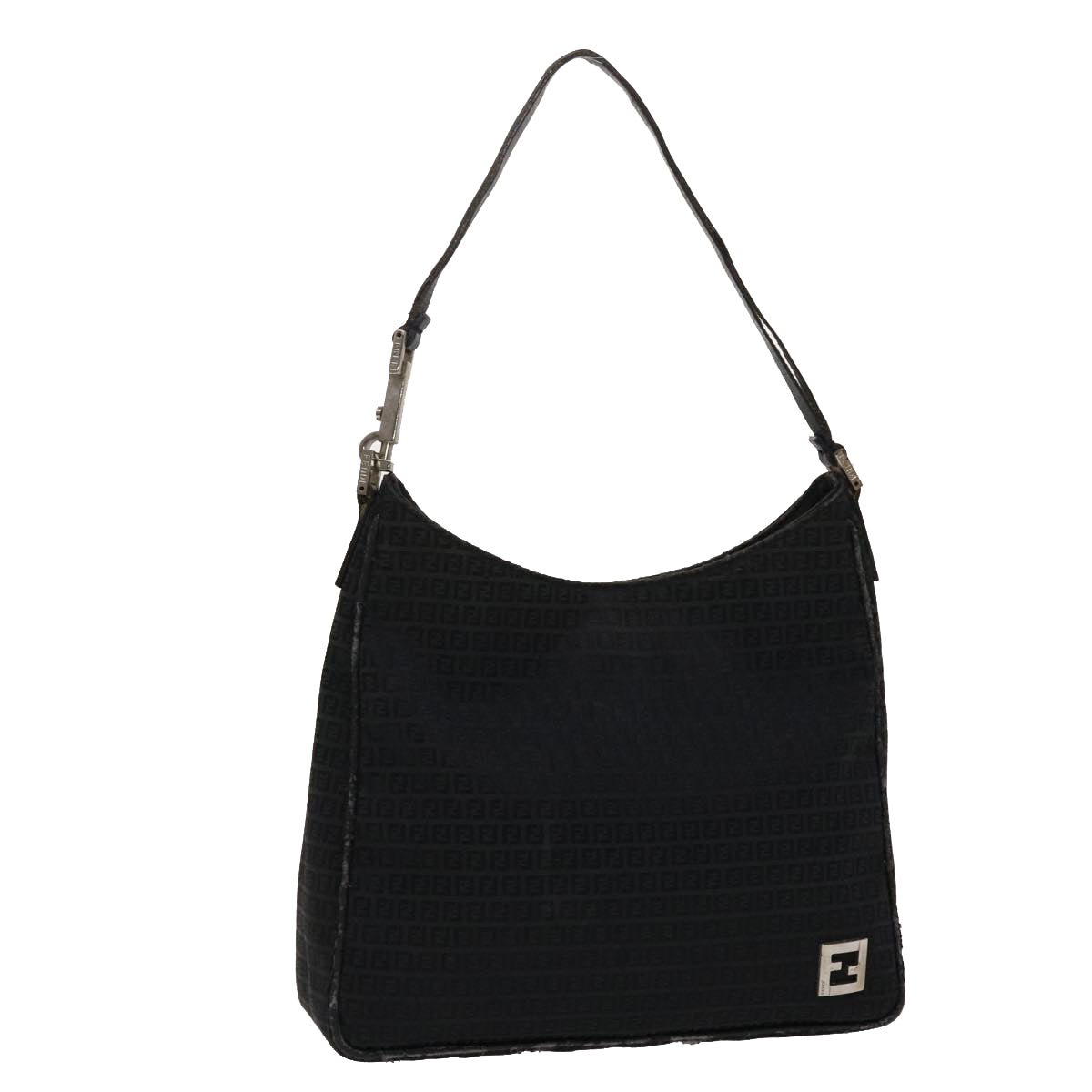 FENDI Zucchino Canvas Shoulder Bag Black Auth yb237