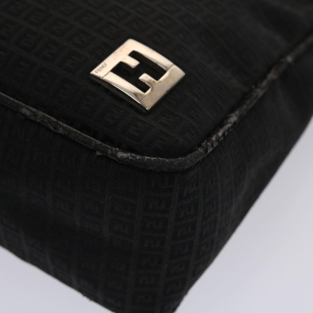 FENDI Zucchino Canvas Shoulder Bag Black Auth yb237