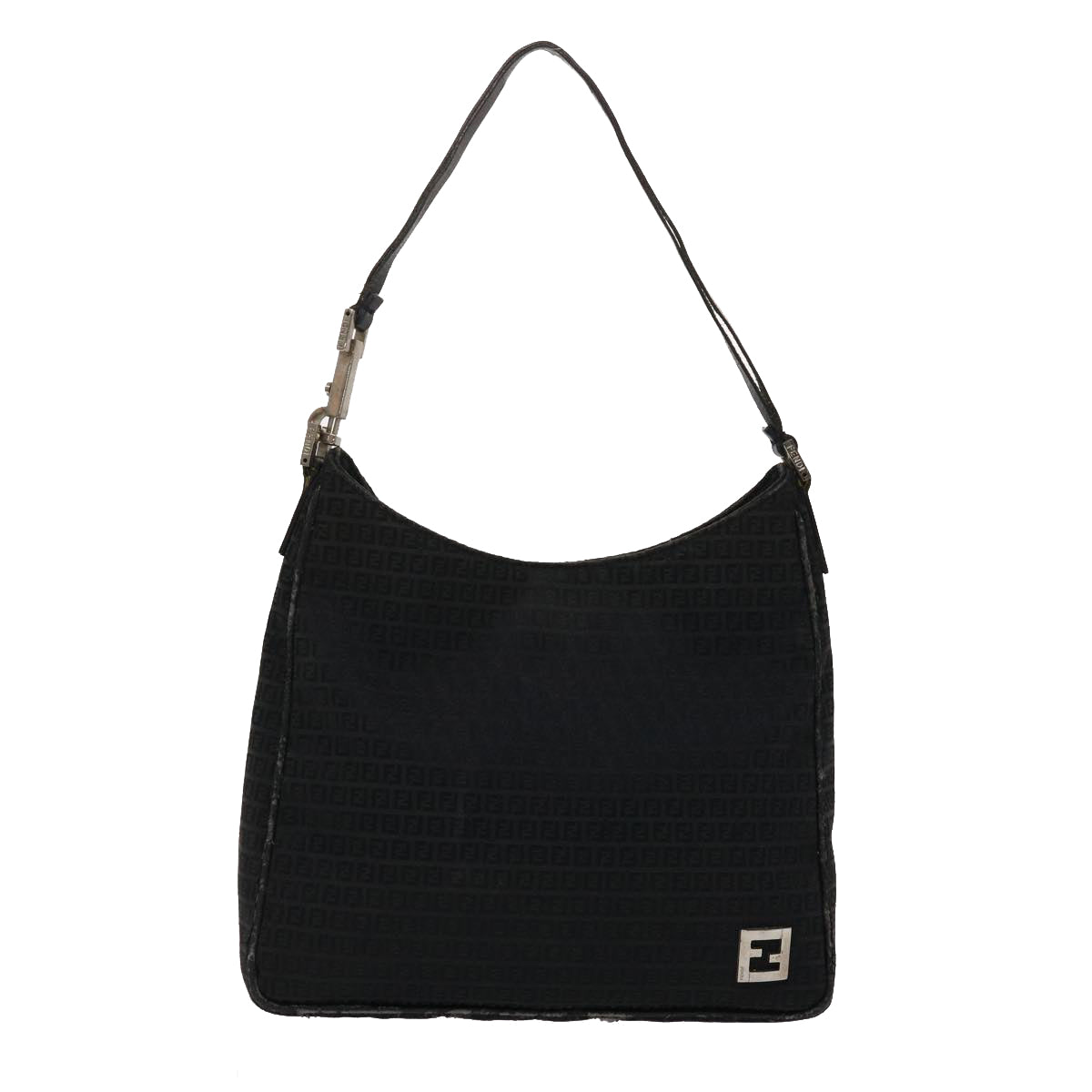 FENDI Zucchino Canvas Shoulder Bag Black Auth yb237