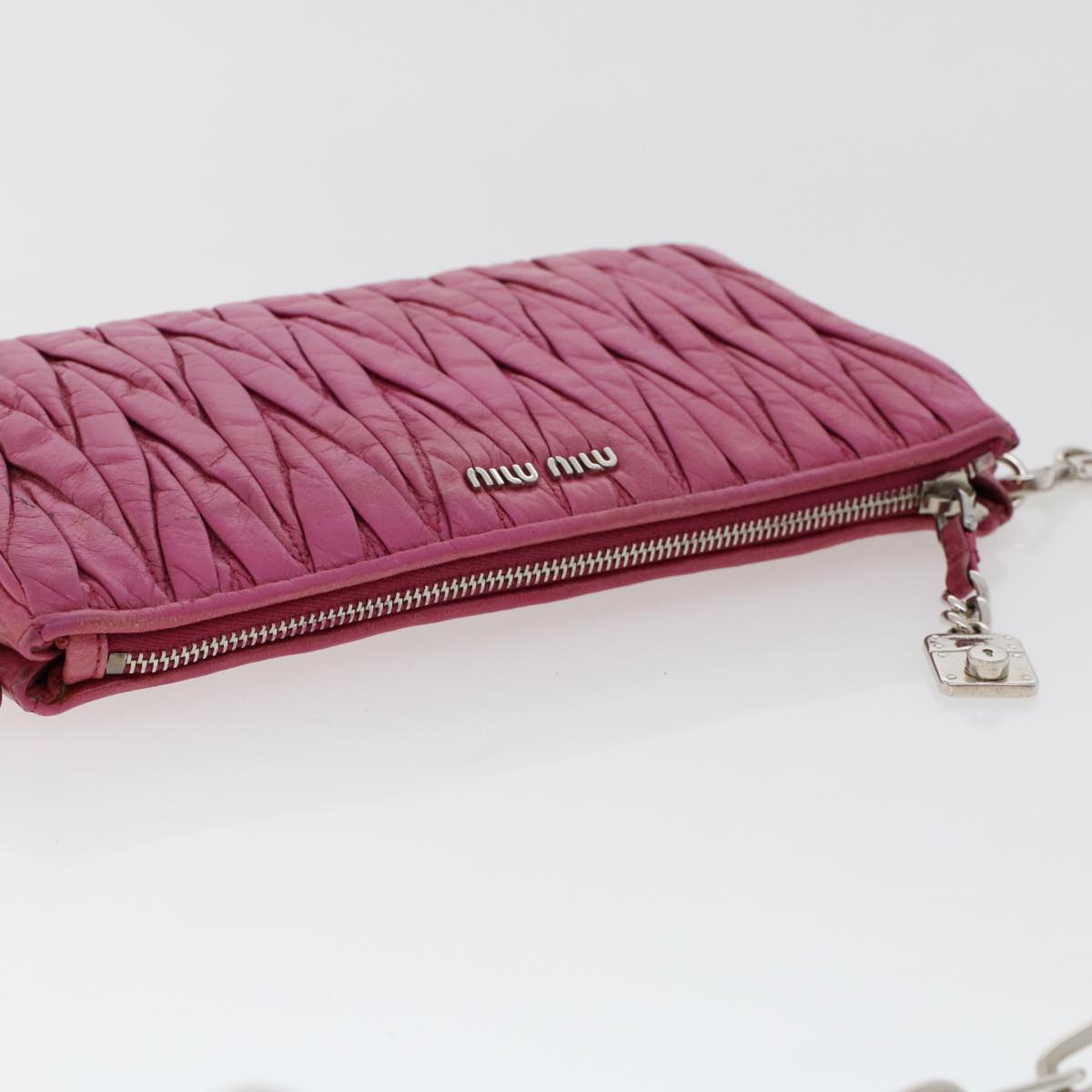 Miu Miu Chain Recolor Shoulder Bag Leather Pink Auth yb239