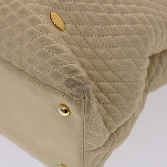 BALLY Quilted Shoulder Bag Leather Beige Auth yb275