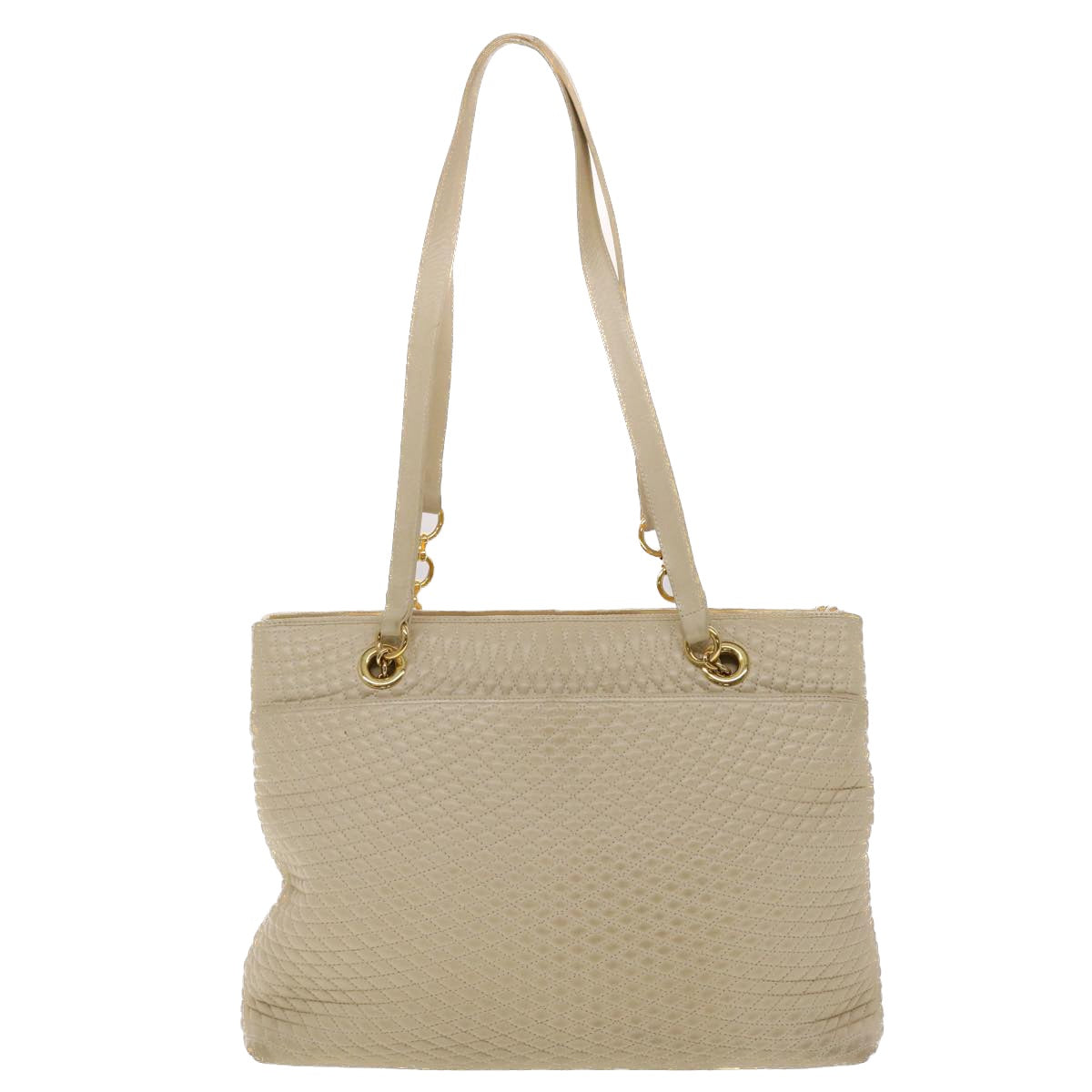 BALLY Quilted Shoulder Bag Leather Beige Auth yb275 - 0