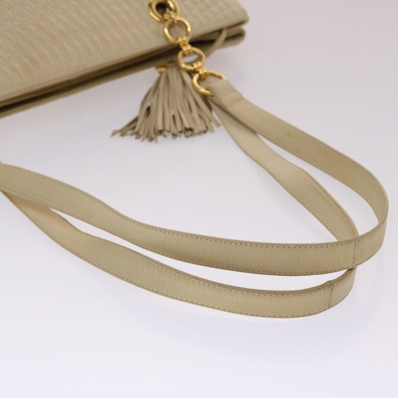 BALLY Quilted Shoulder Bag Leather Beige Auth yb275