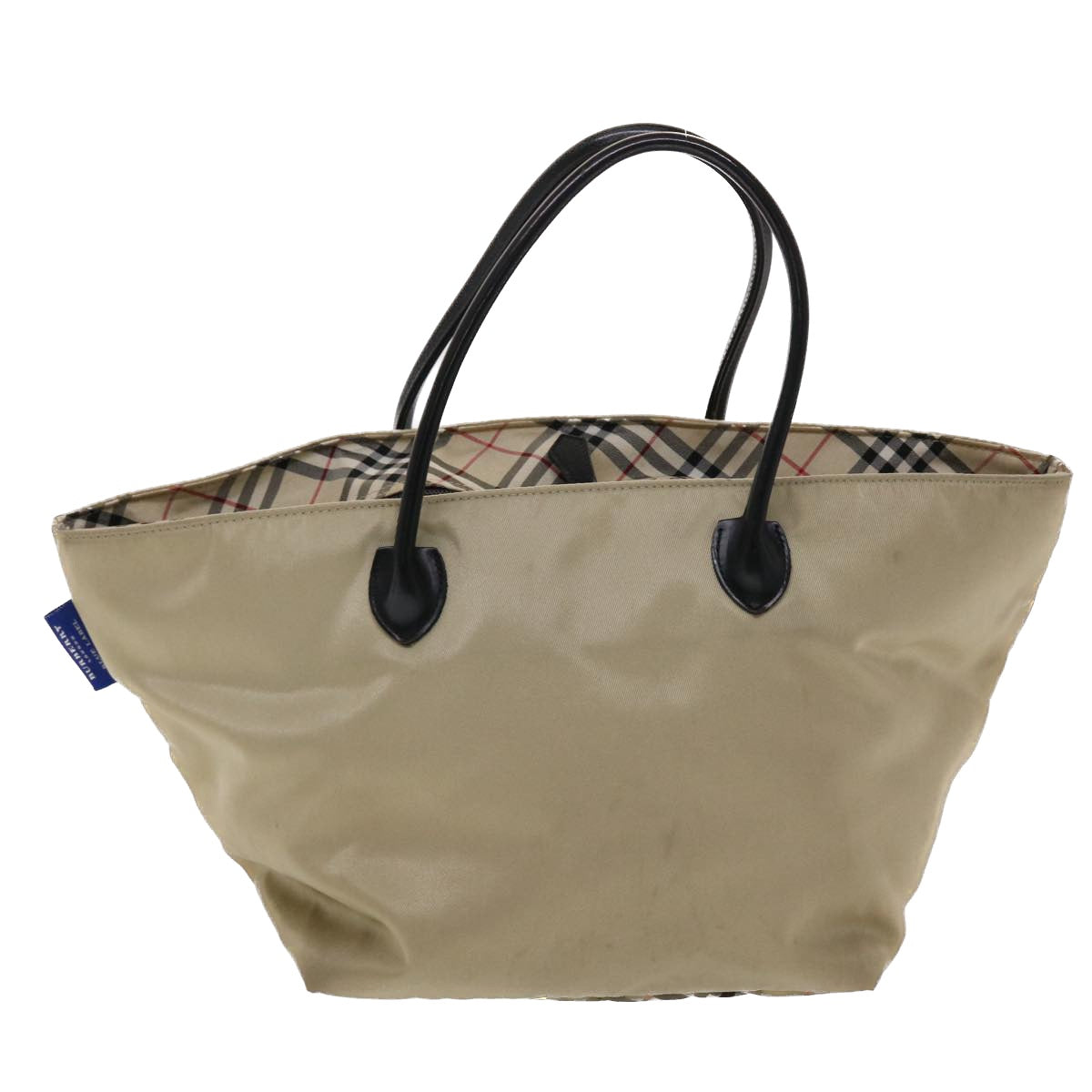 BURBERRY Nova Check Blue Label Tote Bag Nylon Beige Auth yb277 - 0