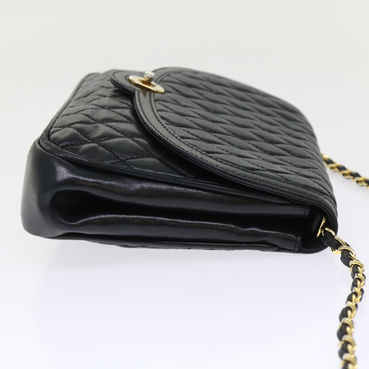 BALLY Chain Shoulder Bag Leather Black Auth yb294