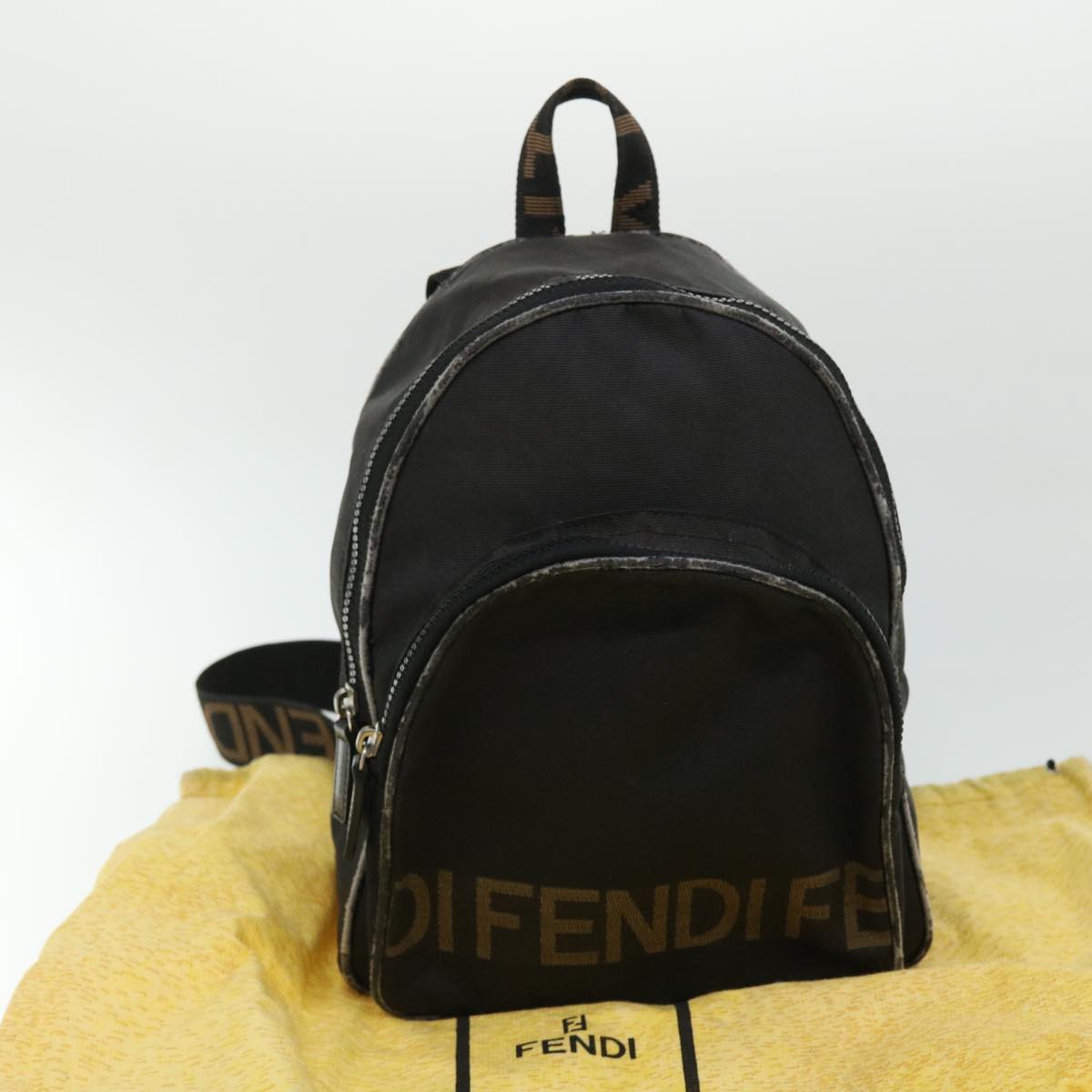 FENDI Backpack Nylon Black Brown Auth yb325