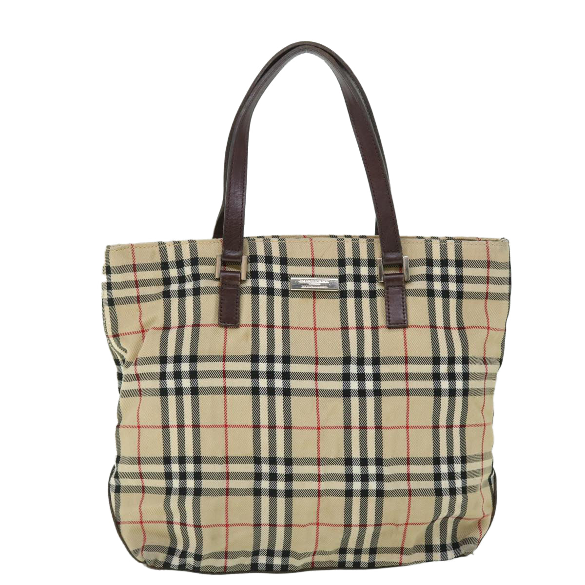 BURBERRY Nova Check Blue Label Hand Bag Nylon Leather Beige Brown Auth yb329