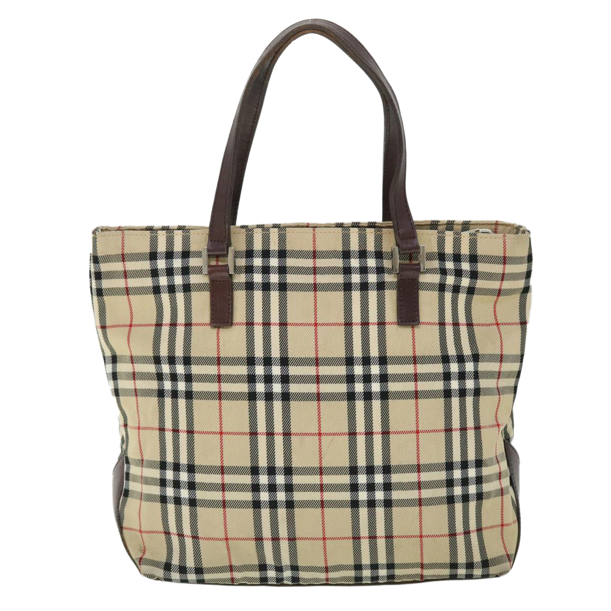 BURBERRY Nova Check Blue Label Hand Bag Nylon Leather Beige Brown Auth yb329