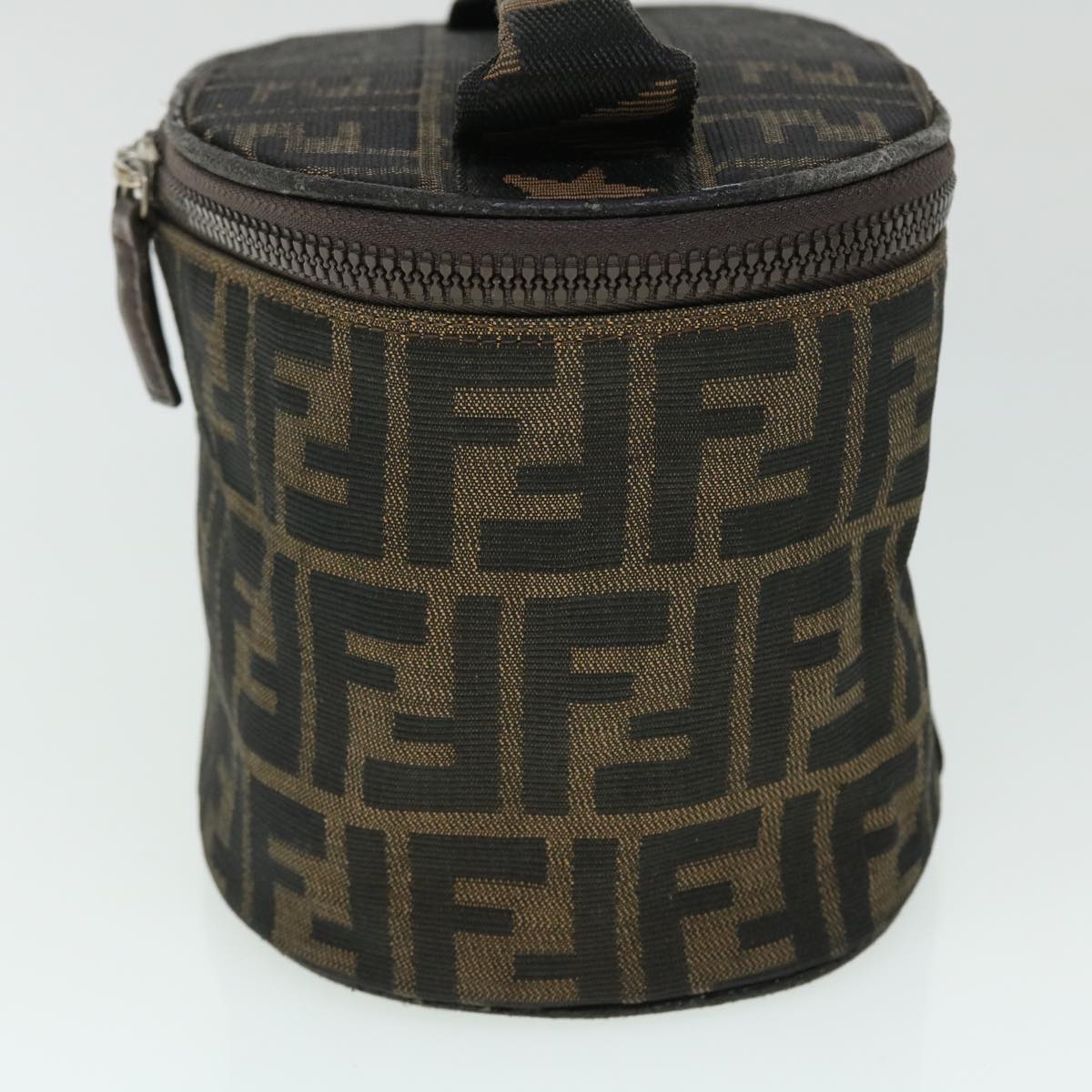 FENDI Zucca Canvas Vanity Cosmetic Pouch Nylon Brown Black Auth yb336