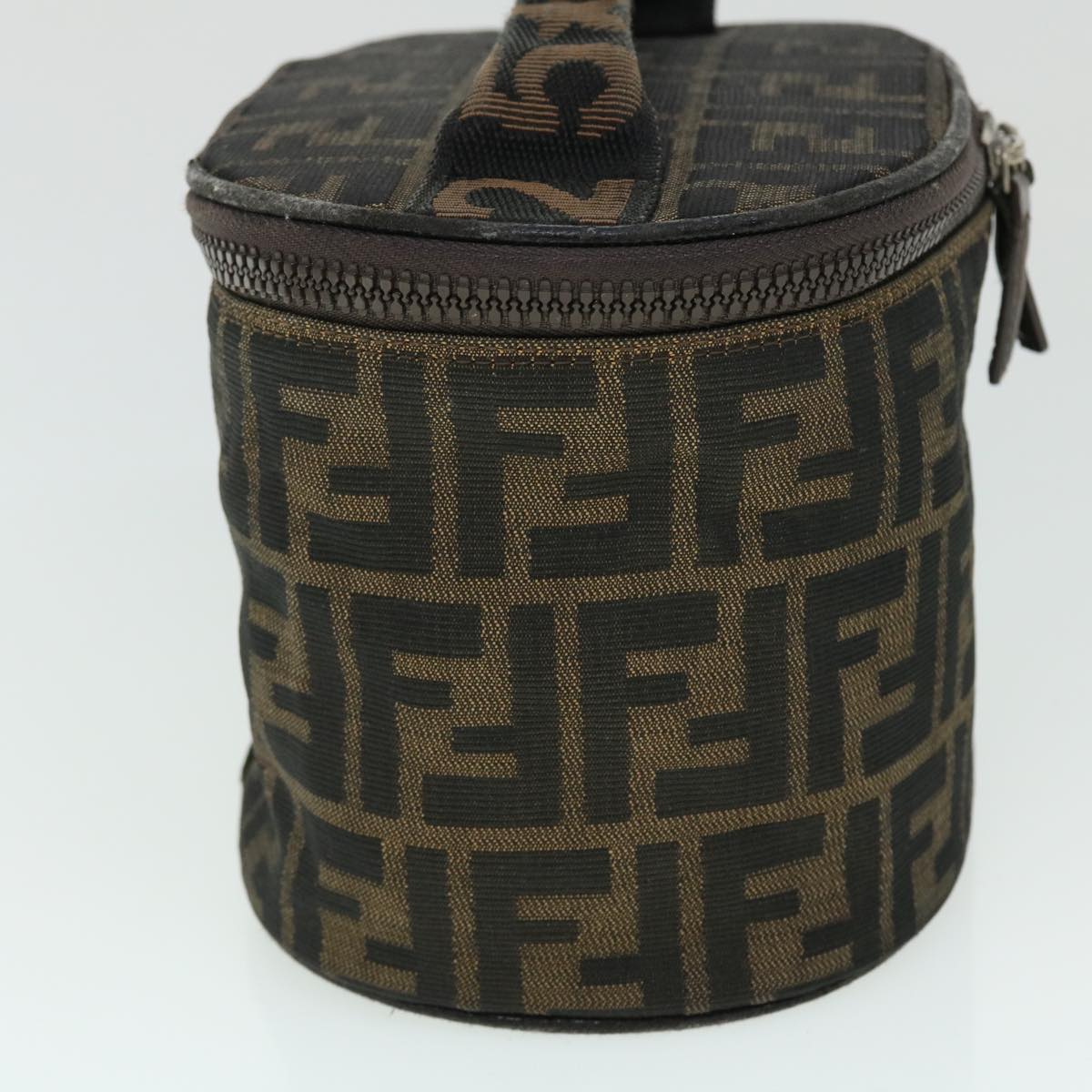 FENDI Zucca Canvas Vanity Cosmetic Pouch Nylon Brown Black Auth yb336