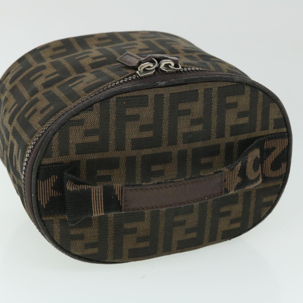 FENDI Zucca Canvas Vanity Cosmetic Pouch Nylon Brown Black Auth yb336