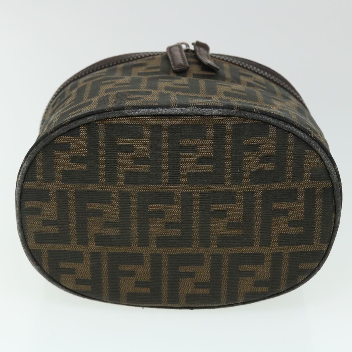 FENDI Zucca Canvas Vanity Cosmetic Pouch Nylon Brown Black Auth yb336