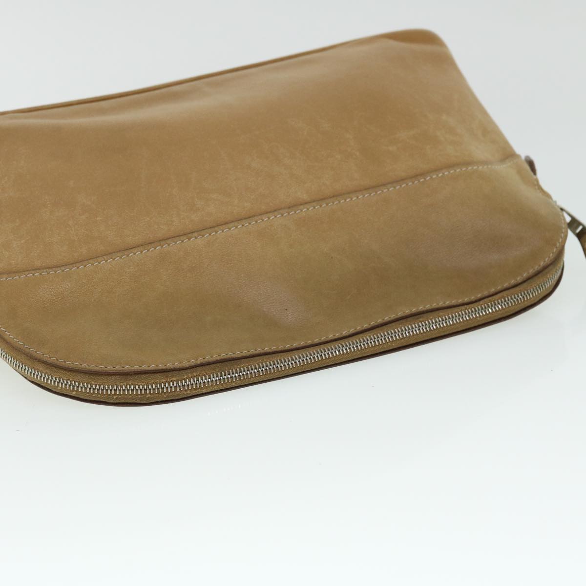 HERMES Pouch Leather Brown Auth yb337