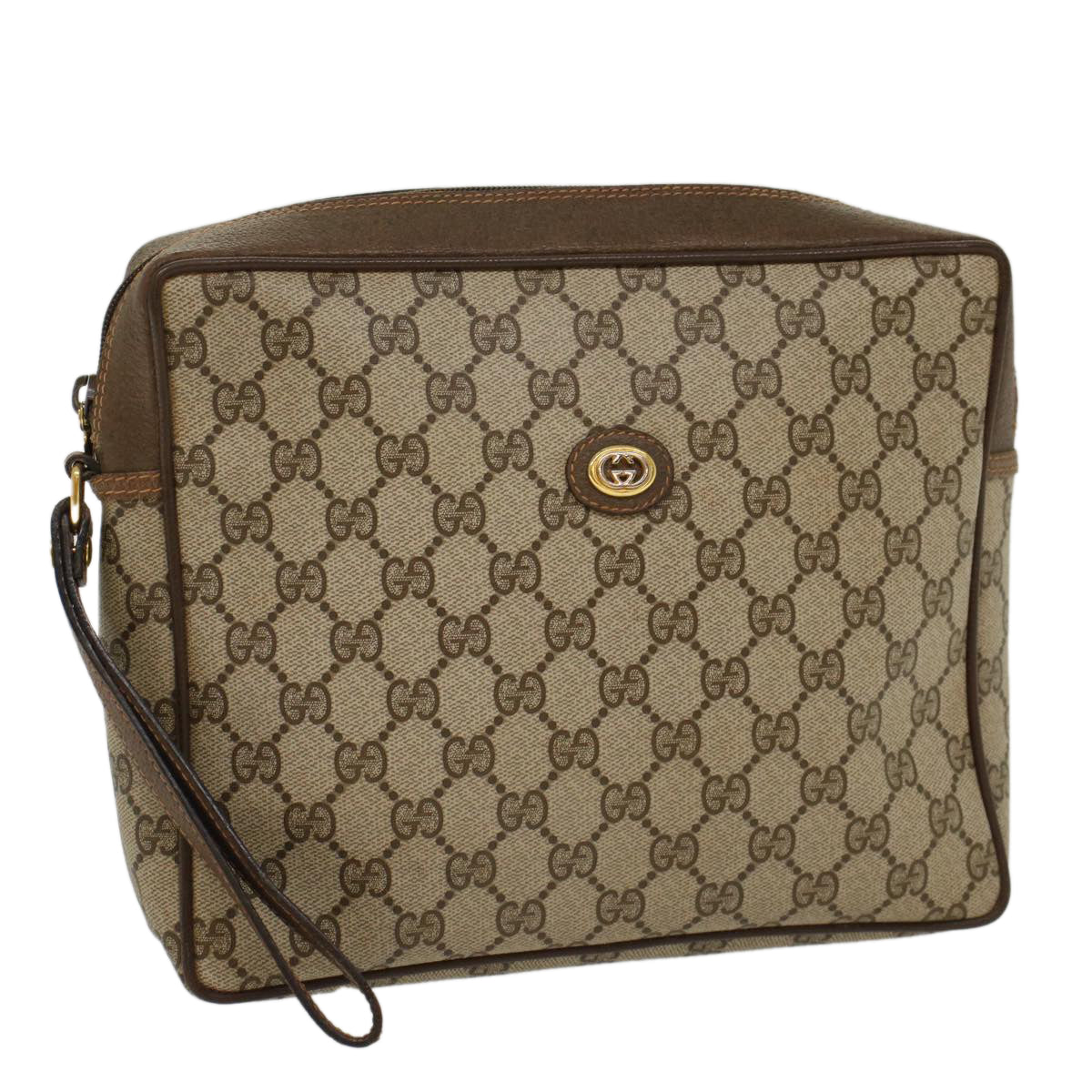 GUCCI GG Canvas Clutch Bag PVC Leather Beige Auth yb355