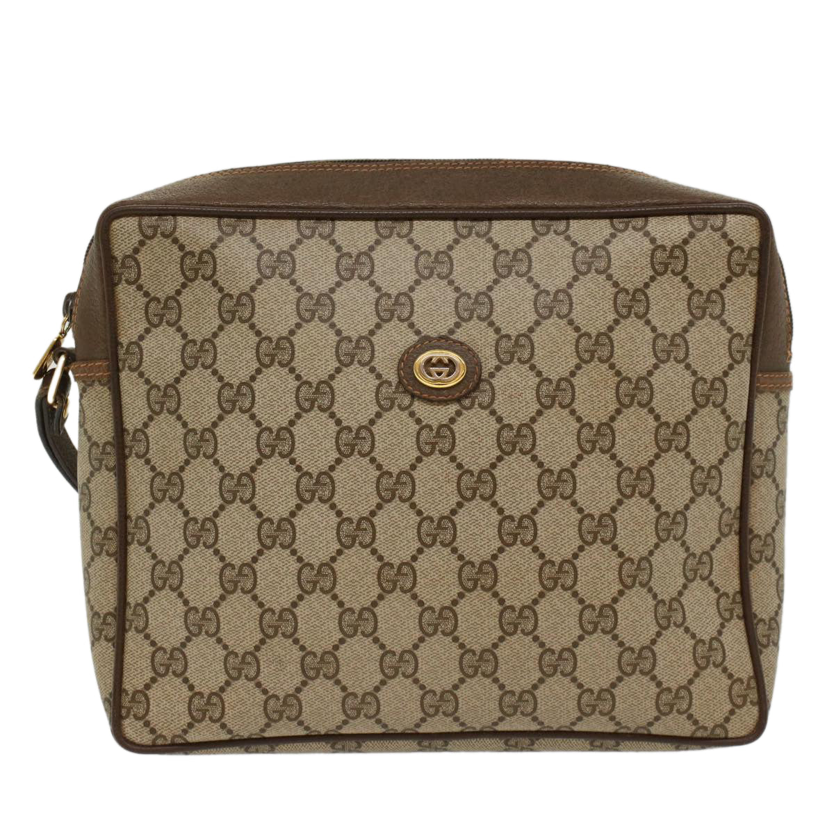 GUCCI GG Canvas Clutch Bag PVC Leather Beige Auth yb355