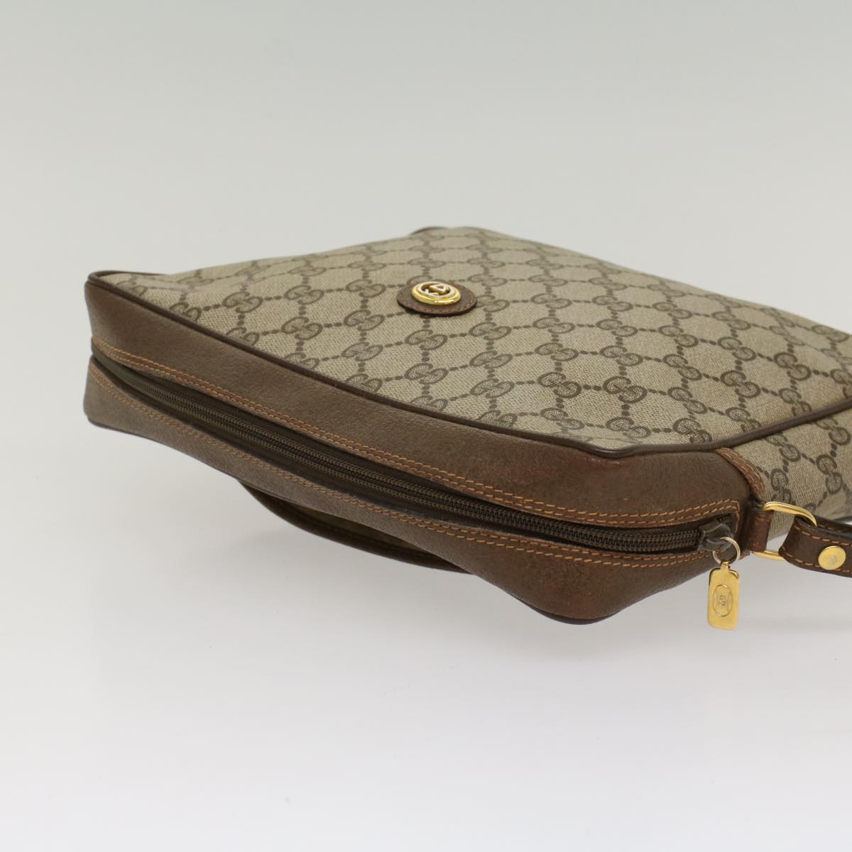 GUCCI GG Canvas Clutch Bag PVC Leather Beige Auth yb355