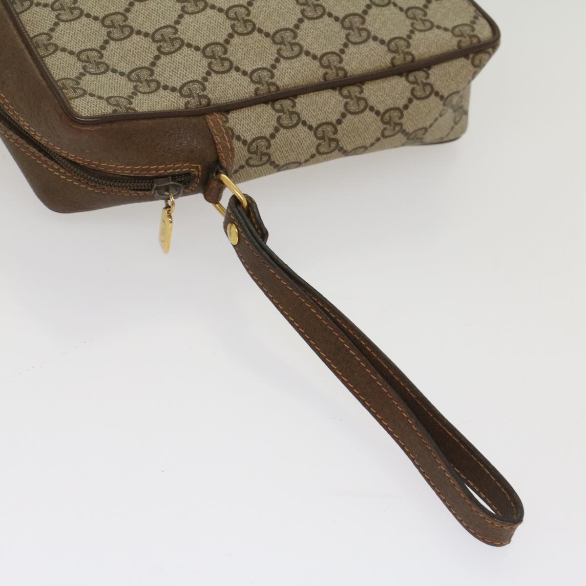 GUCCI GG Canvas Clutch Bag PVC Leather Beige Auth yb355