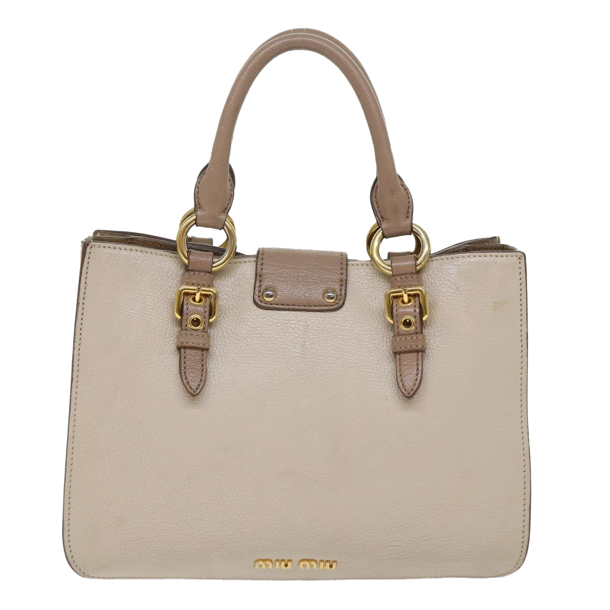 Miu Miu Madras Hand Bag Leather 2way Beige Auth yb358 - 0