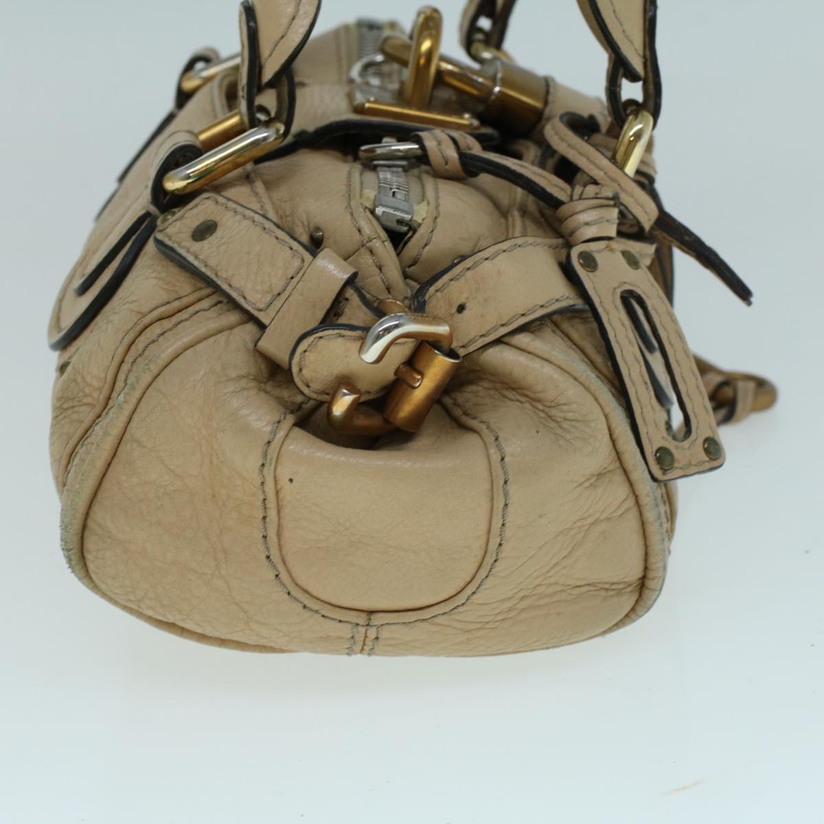 Chloe Paddington Shoulder Bag Leather Beige Auth yb381