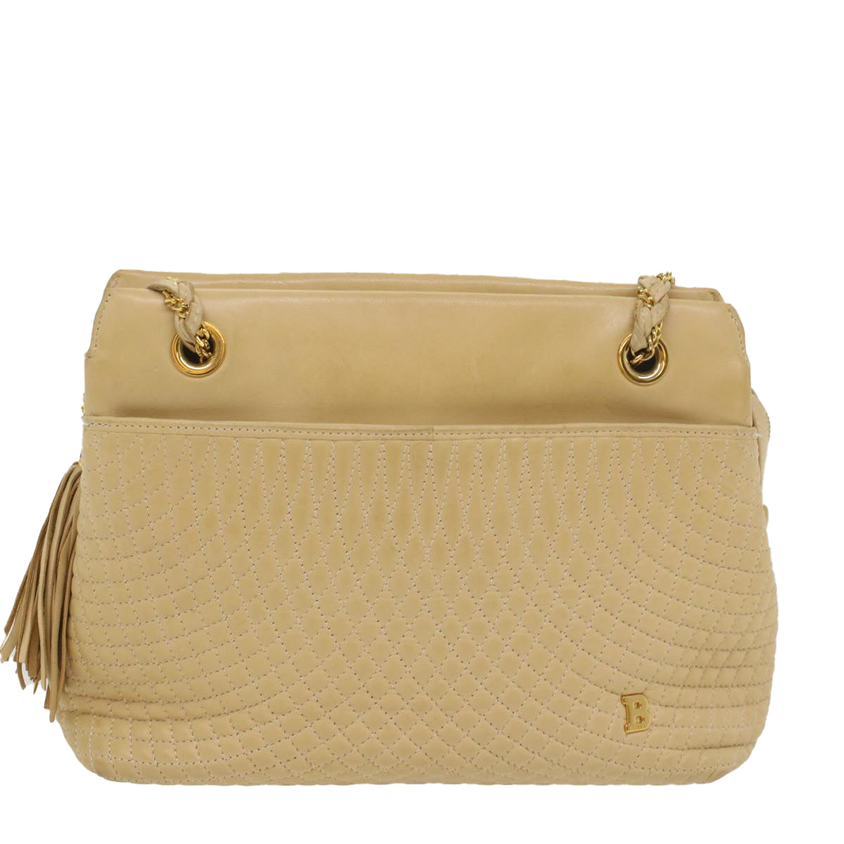 BALLY Quilted Shoulder Bag Leather Beige Auth yb383