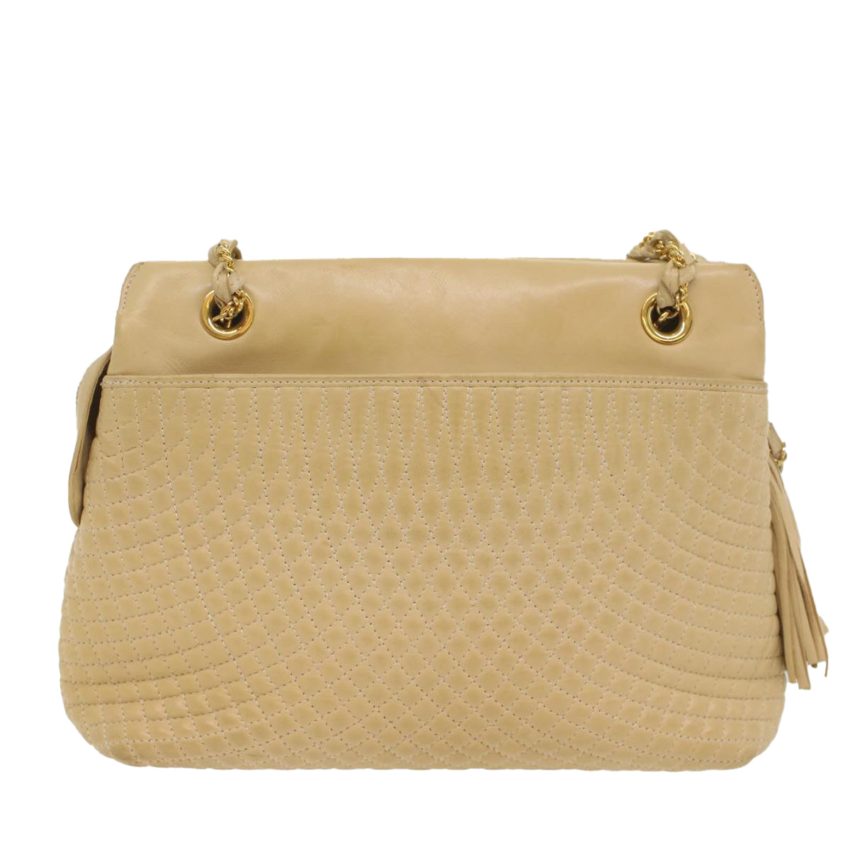 BALLY Quilted Shoulder Bag Leather Beige Auth yb383 - 0