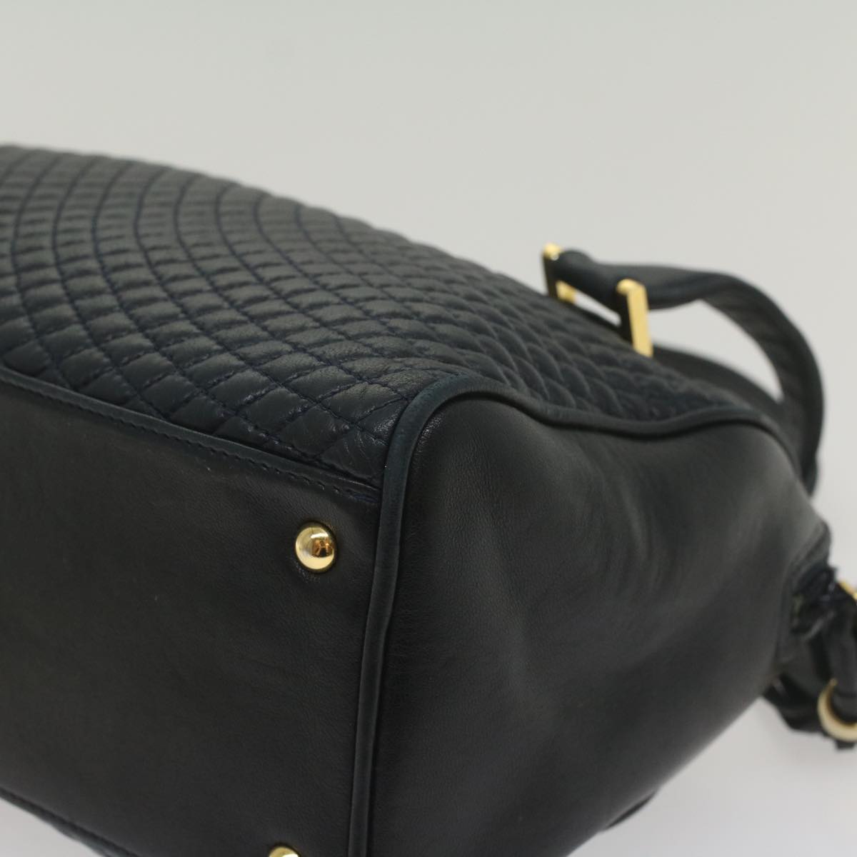 BALLY Quilted Hand Bag Leather Navy Auth yb384