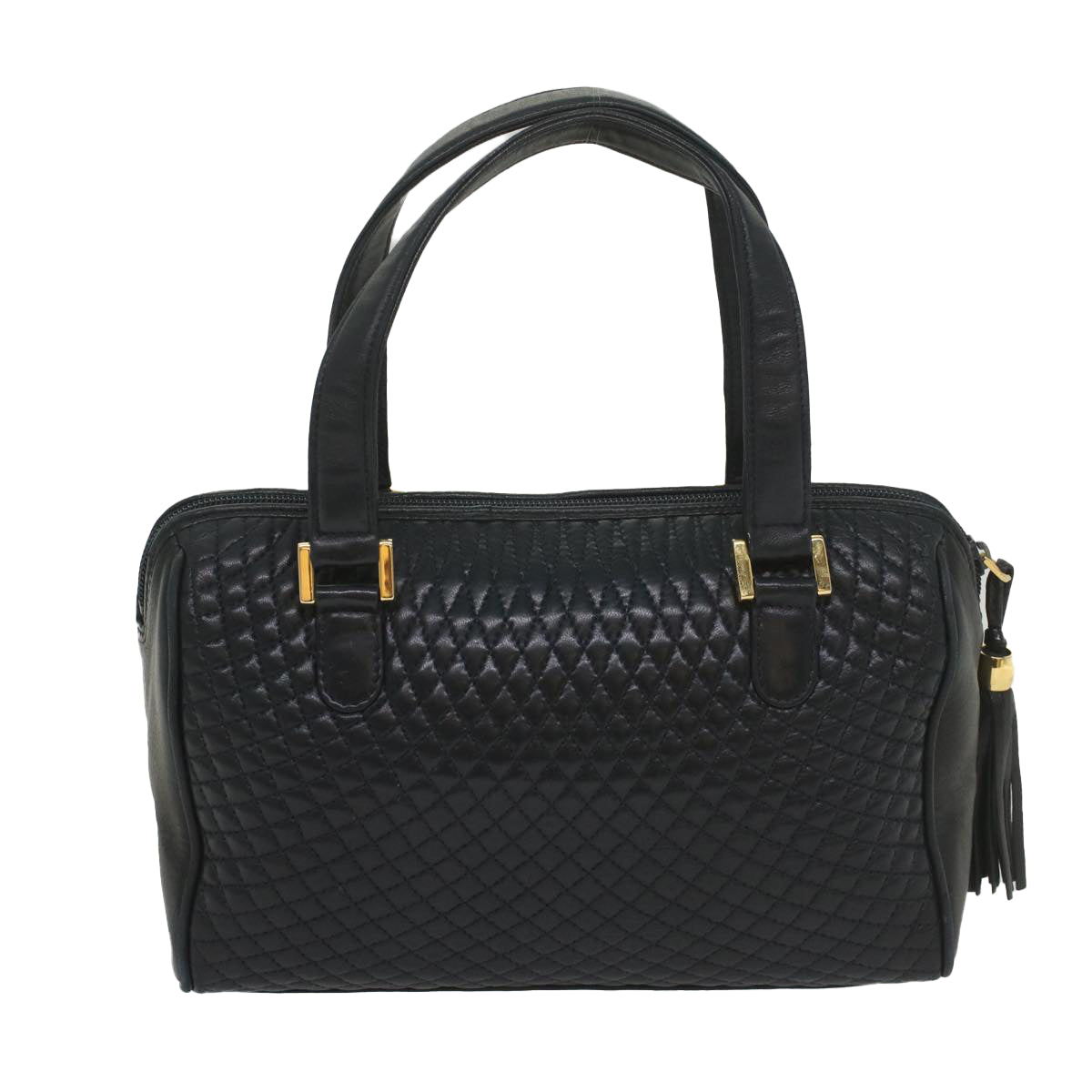 BALLY Quilted Hand Bag Leather Navy Auth yb384 - 0