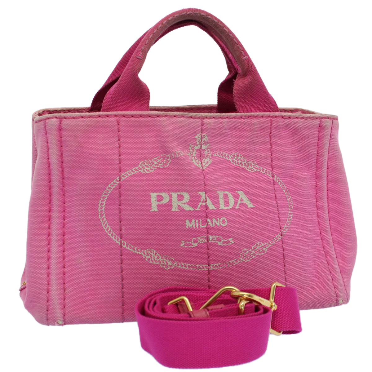 PRADA Canapa PM Hand Bag Canvas 2way Pink Auth yb387