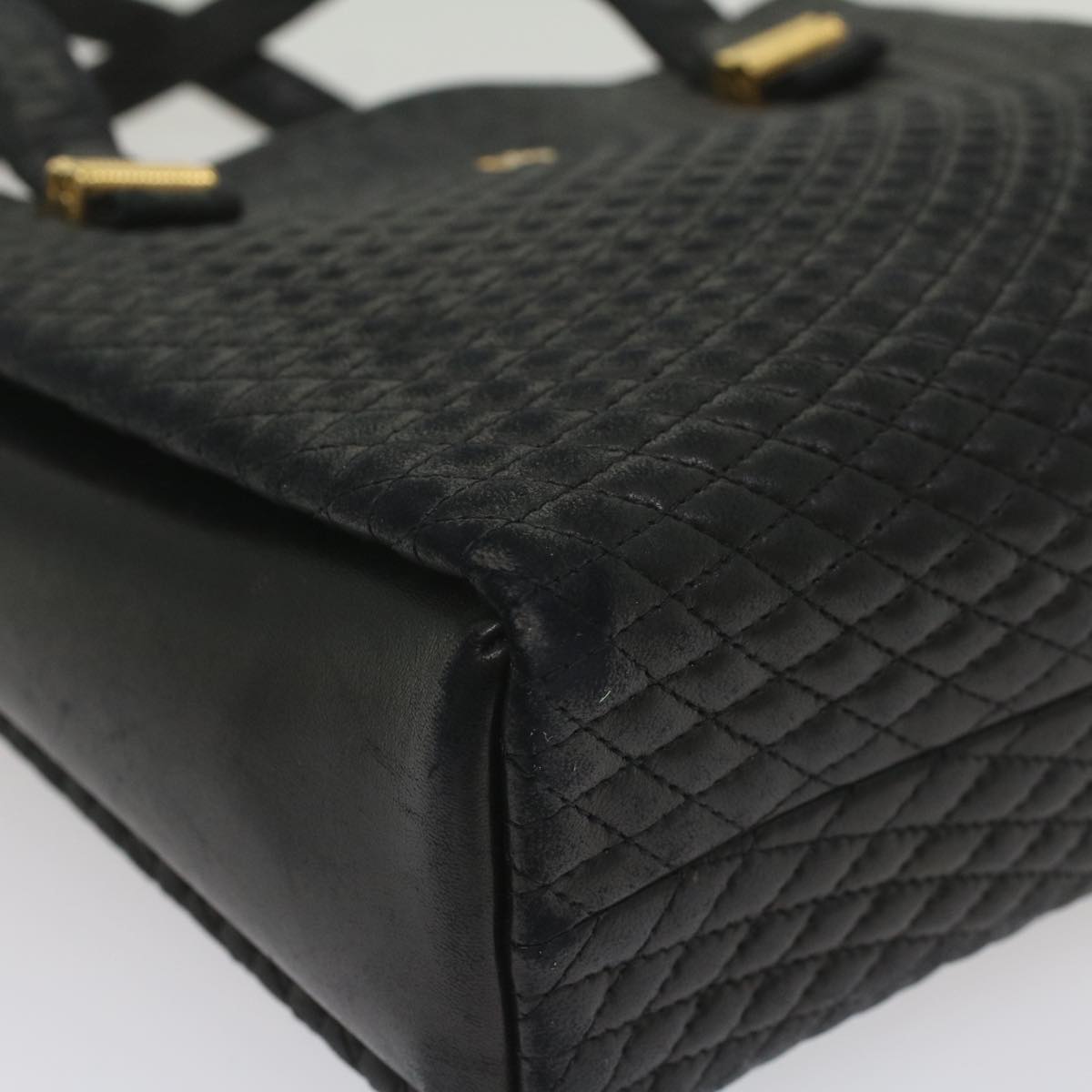 BALLY Quilted Hand Bag Leather Black Auth yb389