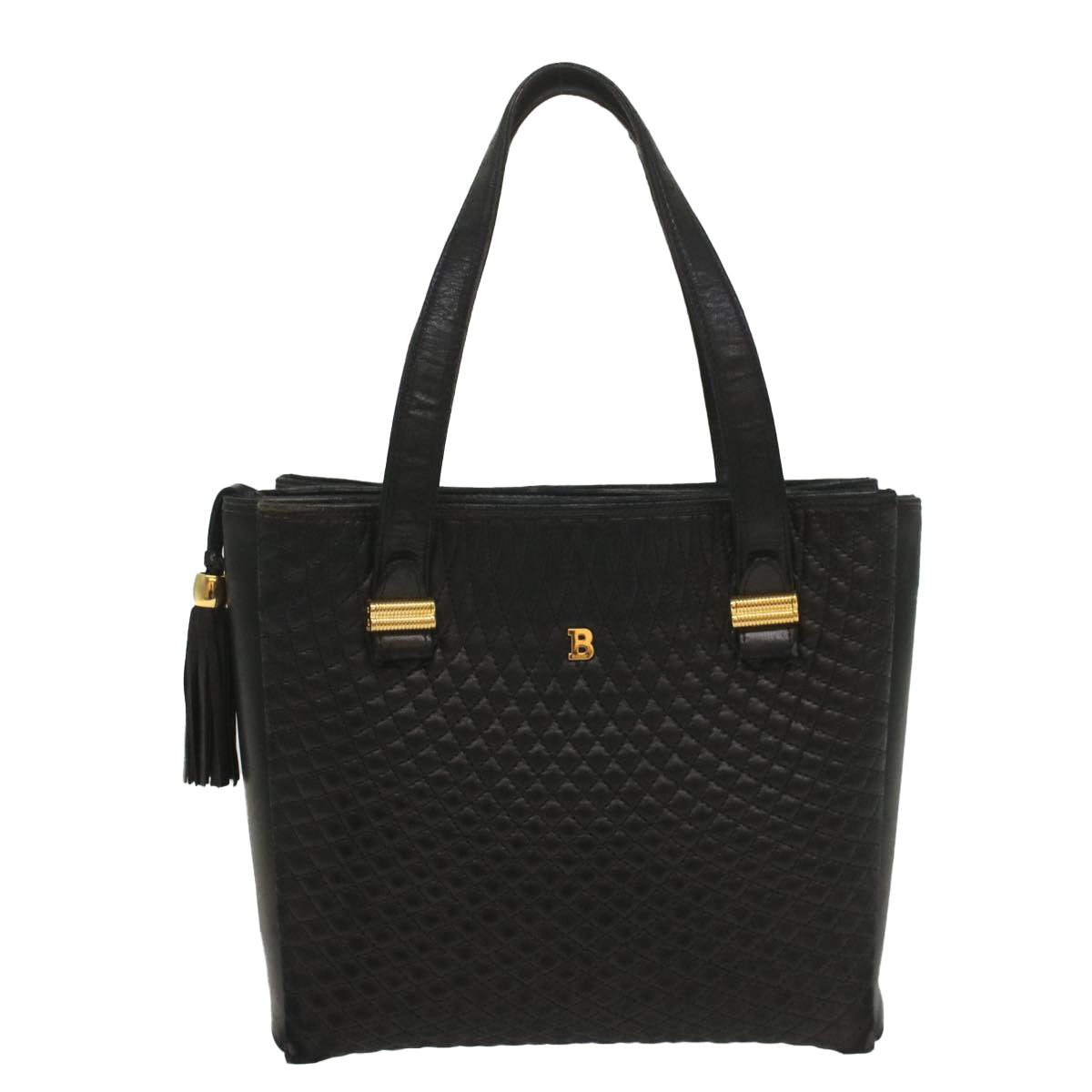 BALLY Quilted Hand Bag Leather Black Auth yb389