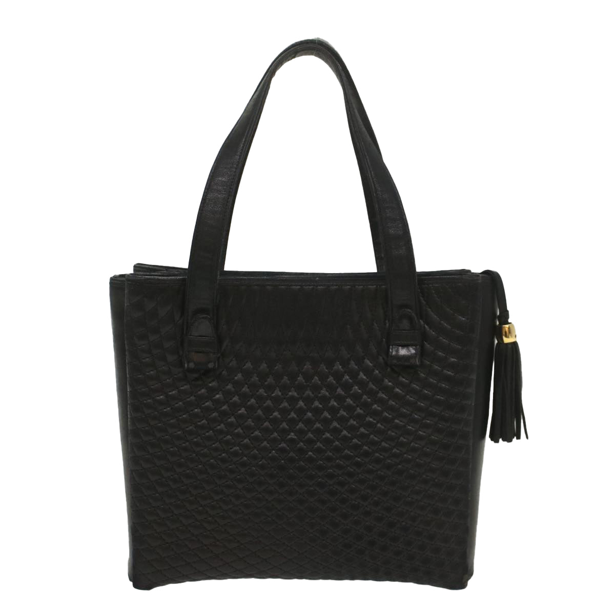 BALLY Quilted Hand Bag Leather Black Auth yb389