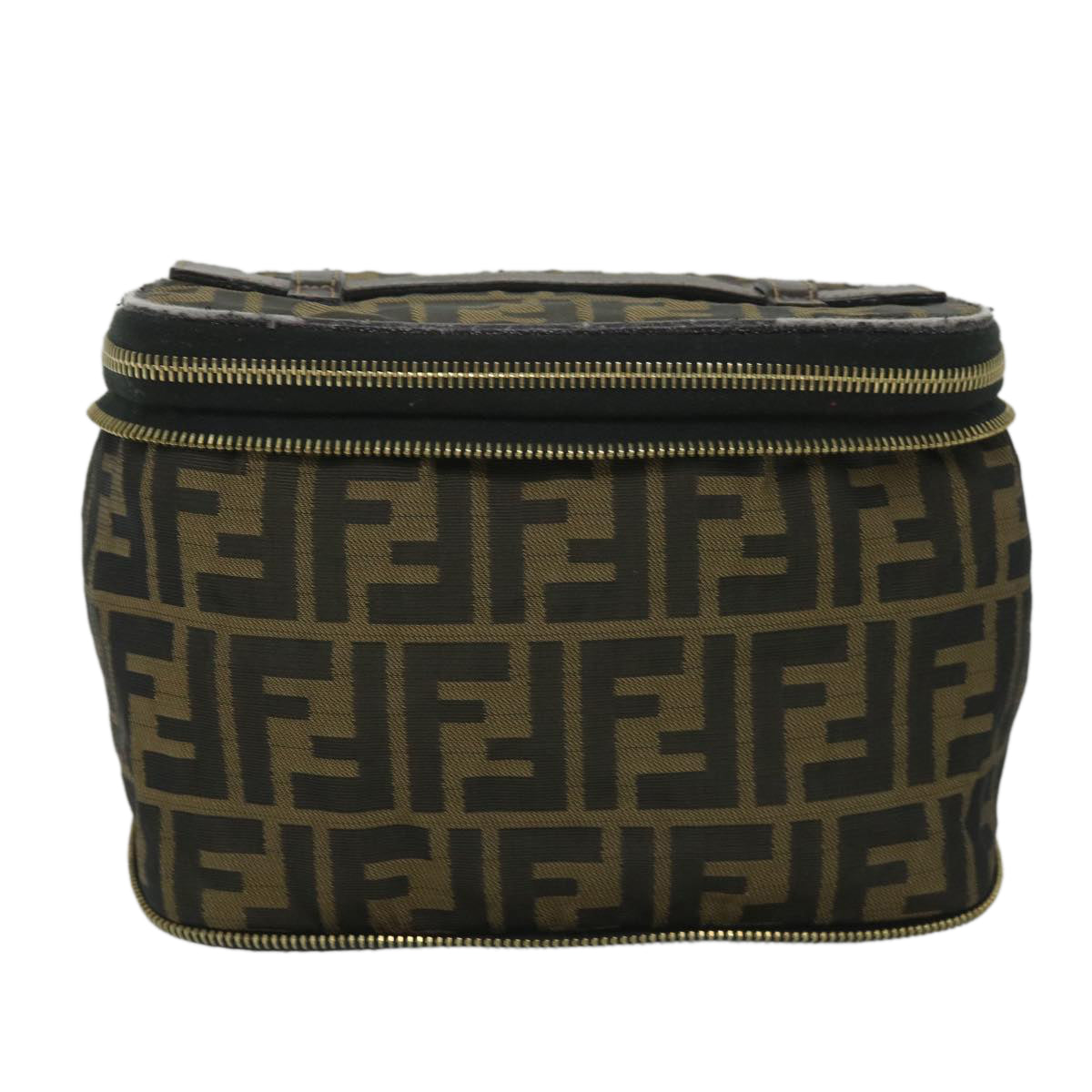 FENDI Zucca Canvas Vanity Cosmetic Pouch Black Brown Auth yb401