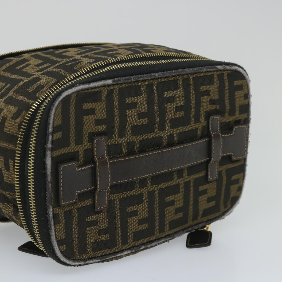 FENDI Zucca Canvas Vanity Cosmetic Pouch Black Brown Auth yb401
