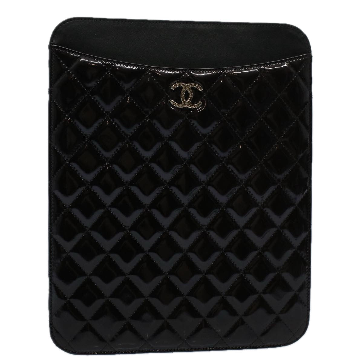 CHANEL iPad Case Patent leather Black CC Auth yb405