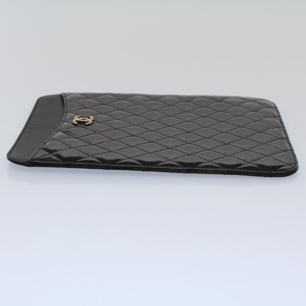 CHANEL iPad Case Patent leather Black CC Auth yb405