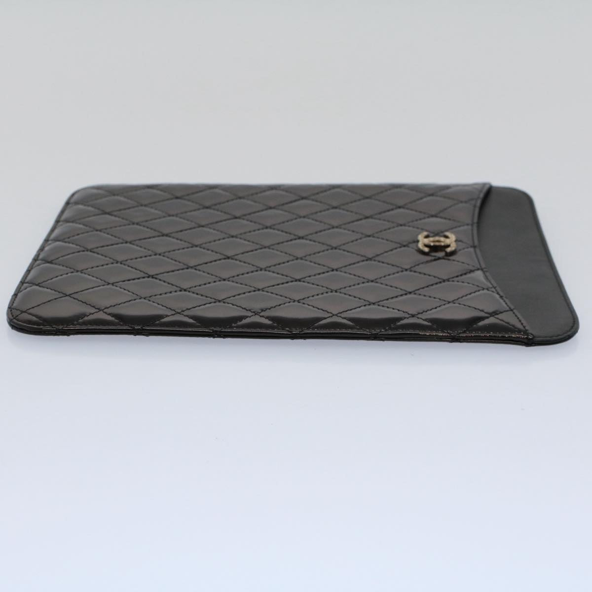 CHANEL iPad Case Patent leather Black CC Auth yb405