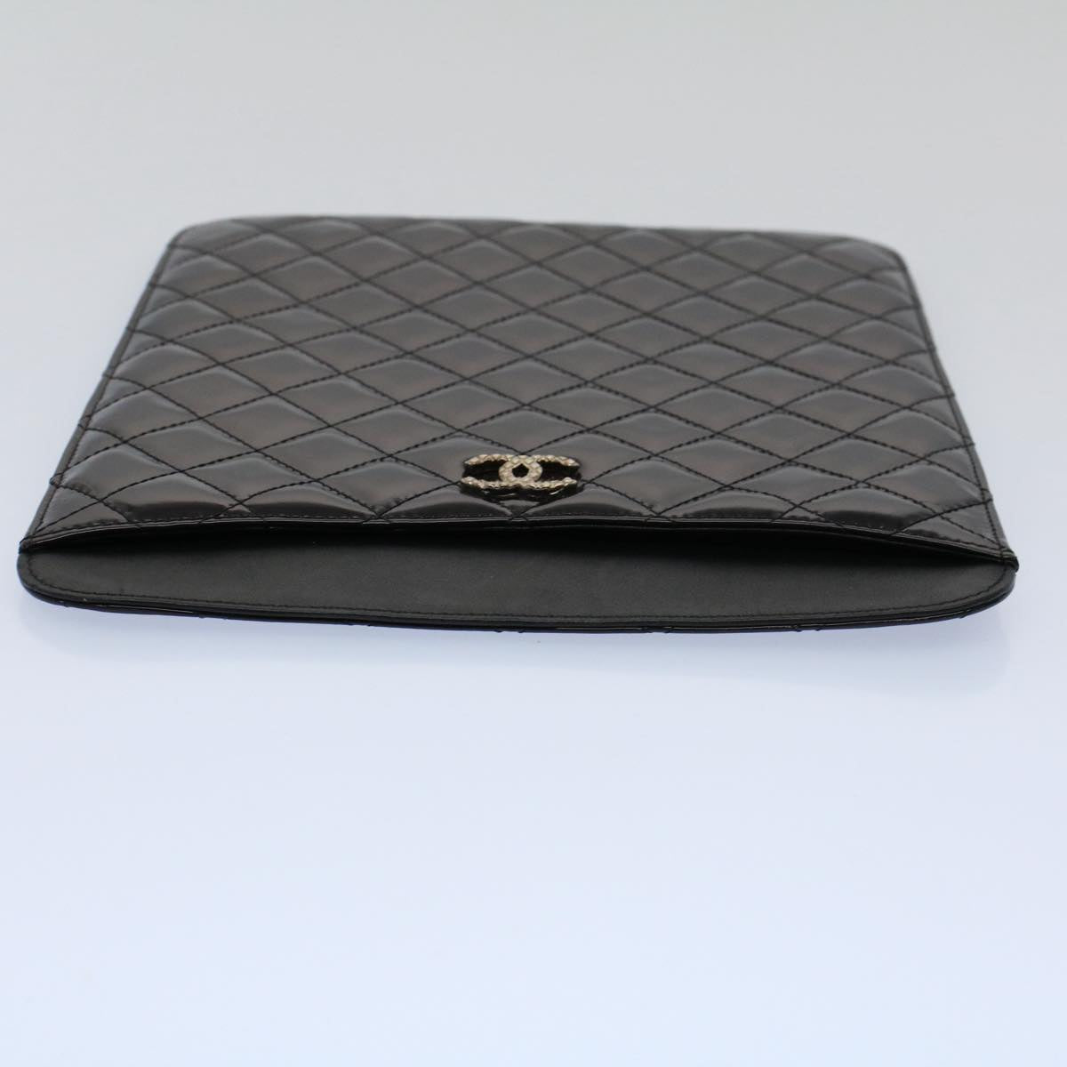 CHANEL iPad Case Patent leather Black CC Auth yb405