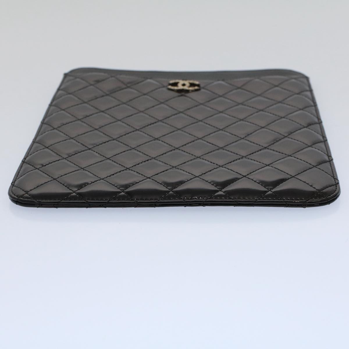 CHANEL iPad Case Patent leather Black CC Auth yb405