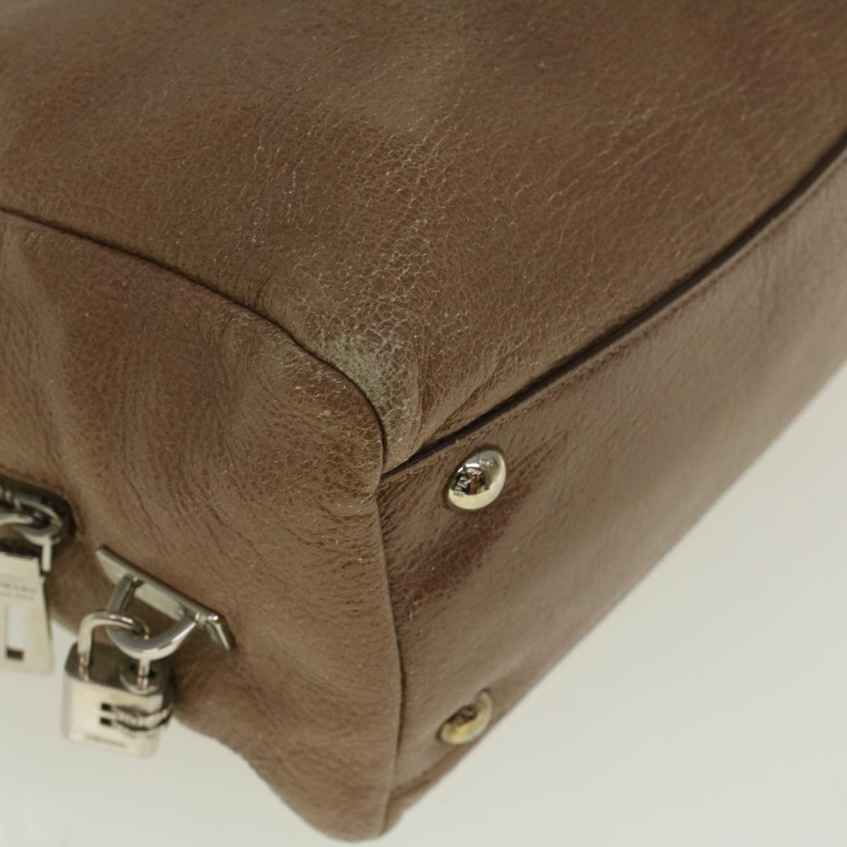 PRADA Hand Bag Leather Brown Auth yb407